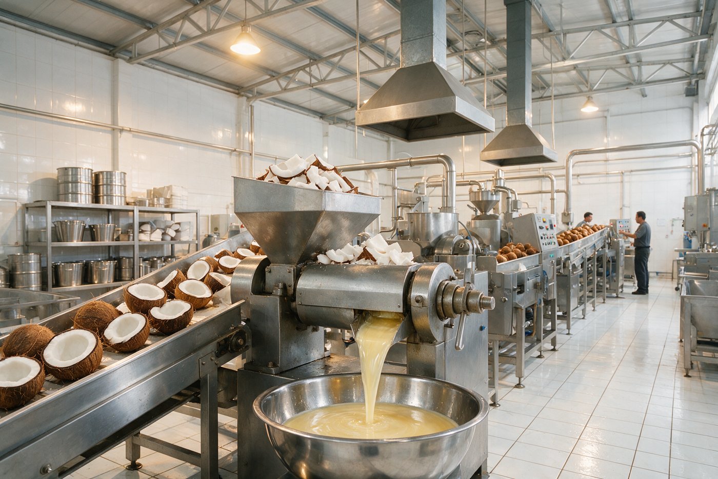 Coconut oil manufacturing process in a production facility